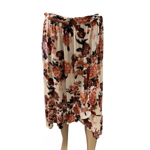 Knox Rose Women's Floral Wrap Skirt Size Med Beige Rust Pink Cottagecore Peasant